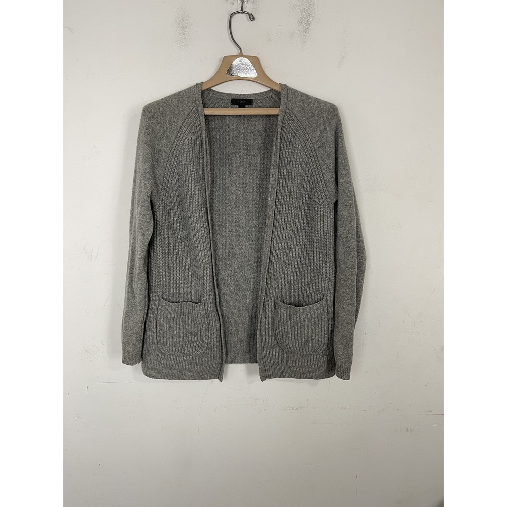 J Crew Womens Cardigan Sweater Small Gray 100% Lambswool Ribbed Knit Luxury Warm